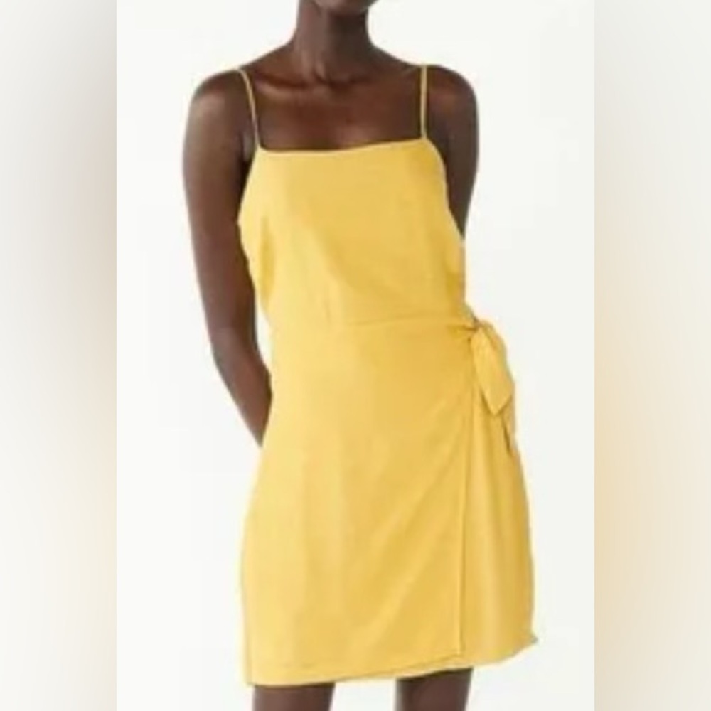 NINE WEST Yellow Spaghetti Strap Midi Summer Zip Summer Dress with Side Bow